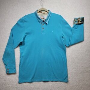 Bertigo Mens  3XL Blue Flip Cuffs Floral Button Front Shirt Large